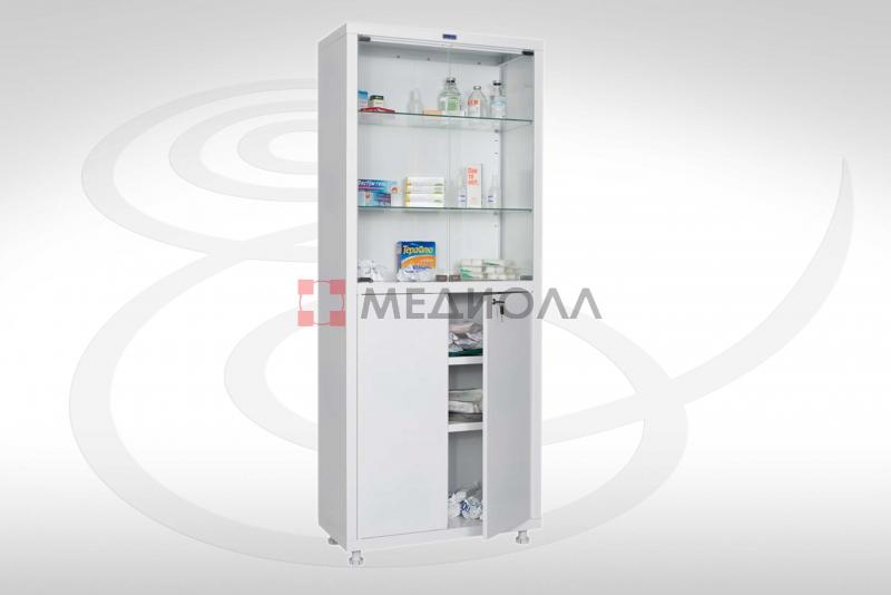 Шкаф медицинский 2-створчатый двухсекционный металлический  со стеклянными дверцами  МЕХо.02.МФ 